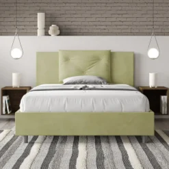 Letto 140x210cm alla francese con tre bottoni in microfibra tè verde LIT285