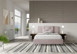 Letto 140x210cm alla francese con tre bottoni in microfibra glicine lilla LIT285