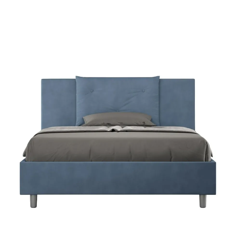 Letto 140x210cm alla francese con tre bottoni in microfibra blu LIT285