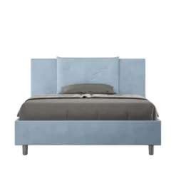 Letto 140x210cm alla francese con tre bottoni in microfibra azzurro LIT285