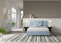 Letto 140x210cm alla francese con tre bottoni in microfibra azzurro LIT285