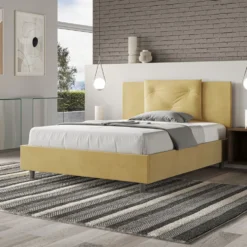 Letto 140x190cm alla francese con tre bottoni in microfibra ocra LIT281