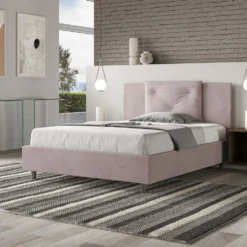 Letto 140x190cm alla francese con tre bottoni in microfibra glicine lilla LIT281