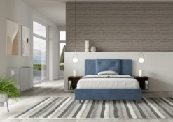 Letto 140x190cm alla francese con tre bottoni in microfibra blu LIT281