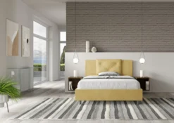Letto 140x200cm alla francese con tre bottoni in microfibra ocra LIT283