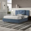 Letto 140x200cm alla francese con tre bottoni in microfibra blu LIT283
