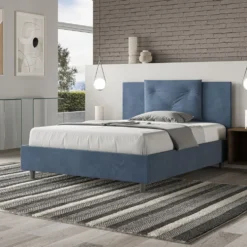 Letto 140x200cm alla francese con tre bottoni in microfibra blu LIT283