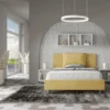 Letto 140x210cm alla francese giroletto imbottito in microfibra ocra LIT279