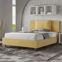 Letto 140x210cm alla francese giroletto imbottito in microfibra ocra LIT279