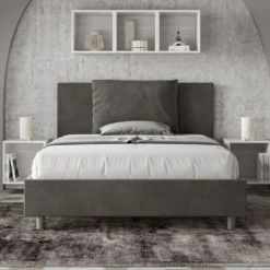 Letto 140x210cm alla francese giroletto imbottito in microfibra grigio LIT279