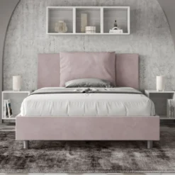 Letto 140x210cm alla francese giroletto imbottito in microfibra glicine lilla LIT279