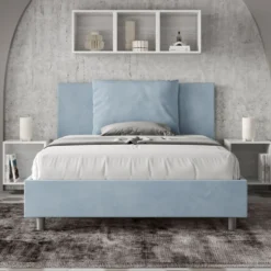 Letto 140x210cm alla francese giroletto imbottito in microfibra azzurro LIT279