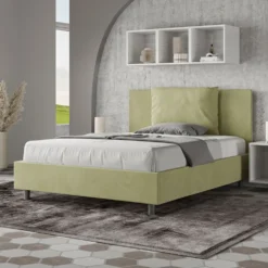 Letto 140x190cm alla francese giroletto imbottito in microfibra tè verde LIT275