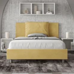 Letto 140x190cm alla francese giroletto imbottito in microfibra ocra LIT275