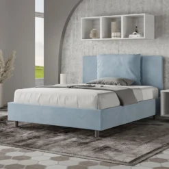 Letto 140x190cm alla francese giroletto imbottito in microfibra azzurro LIT275