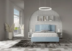 Letto 140x190cm alla francese giroletto imbottito in microfibra azzurro LIT275