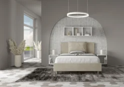 Letto 140x200cm alla francese giroletto imbottito in microfibra sabbia beige LIT277