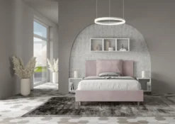 Letto 140x200cm alla francese giroletto imbottito in microfibra glicine lilla LIT277