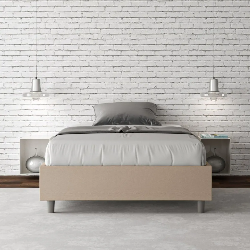 Letto 140x210cm alla francese sommier in similpelle tortora LIT265