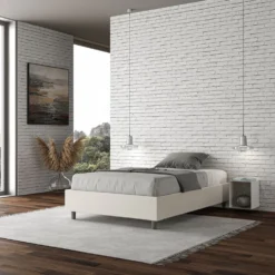 Letto 140x190cm alla francese sommier in similpelle bianco LIT257