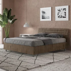 Letto 140x200cm alla francese testata inclinata effetto legno noce LIT353