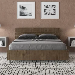 Letto 140x190cm alla francese testata inclinata effetto legno noce LIT351