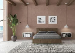 Letto 140x190cm alla francese testata inclinata effetto legno noce LIT351