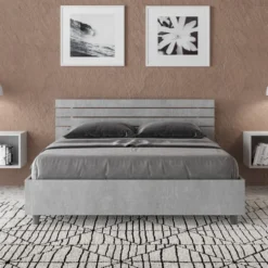 Letto 140x190cm alla francese testata dritta moderna cemento LIT347