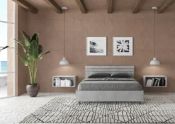 Letto 140x190cm alla francese testata dritta moderna cemento LIT347