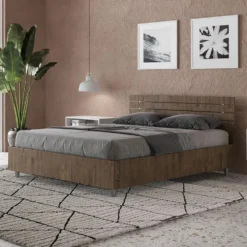 Letto 140x190cm alla francese testata dritta effetto legno noce LIT347