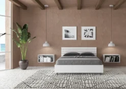 Letto 140x190cm alla francese testata dritta effetto legno bianco frassino LIT347