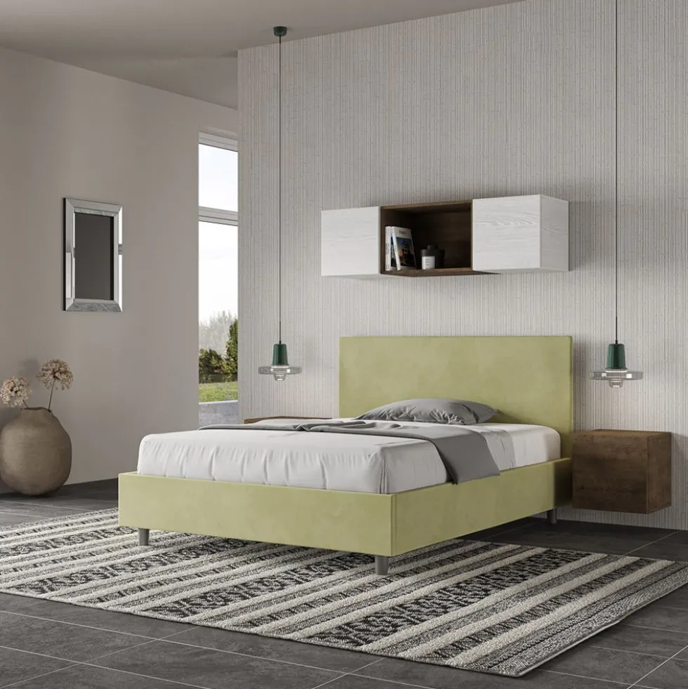 Letto 140x200cm alla francese testiera liscia in microfibra tè verde LIT271