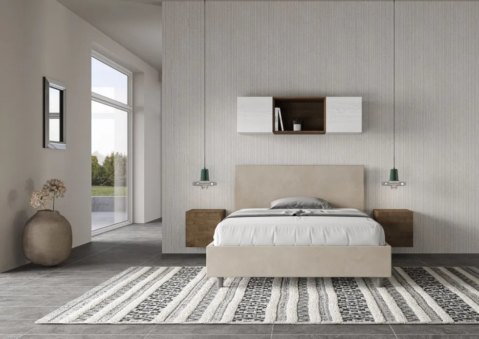 Letto 140x200cm alla francese testiera liscia in microfibra sabbia beige LIT271