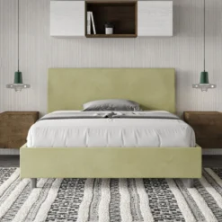 Letto 140x190cm alla francese testiera liscia in microfibra tè verde LIT269