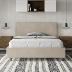 Letto 140x190cm alla francese testiera liscia in microfibra sabbia beige LIT269