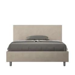 Letto 140x210cm alla francese testiera liscia in microfibra sabbia beige LIT273