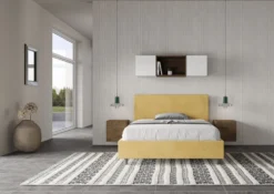 Letto 140x210cm alla francese testiera liscia in microfibra ocra LIT273