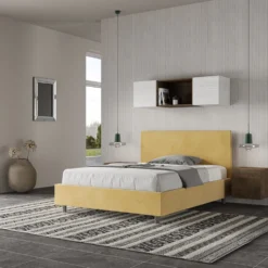 Letto 140x210cm alla francese testiera liscia in microfibra ocra LIT273