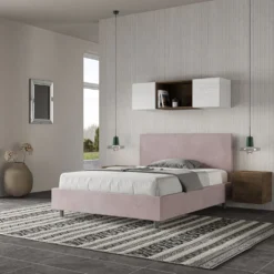 Letto 140x210cm alla francese testiera liscia in microfibra glicine lilla LIT273