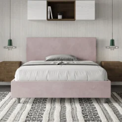 Letto 140x210cm alla francese testiera liscia in microfibra glicine lilla LIT273