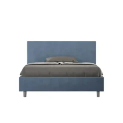 Letto 140x210cm alla francese testiera liscia in microfibra blu LIT273
