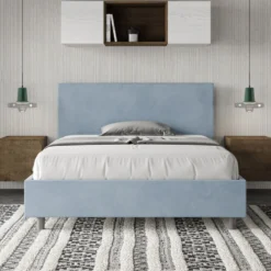 Letto 140x210cm alla francese testiera liscia in microfibra azzurro LIT273