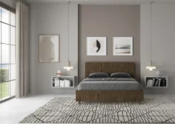 Letto 140x200cm alla francese testiera dritta effetto legno noce LIT341