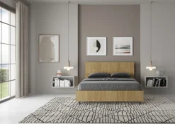 Letto 140x190cm alla francese testiera dritta effetto legno quercia LIT339