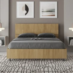 Letto 140x190cm alla francese testiera dritta effetto legno quercia LIT339