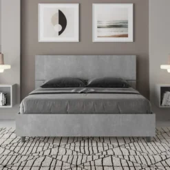 Letto 140x200cm alla francese testiera inclinata moderno cemento LIT345