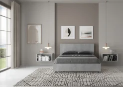 Letto 140x190cm alla francese testiera inclinata effetto legno cemento LIT343