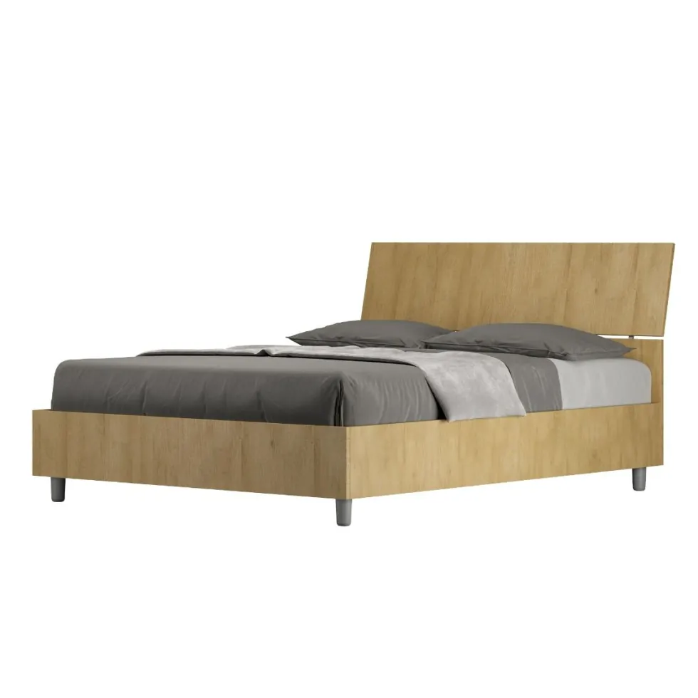 Letto 140x190cm alla francese testiera inclinata effetto legno quercia LIT343