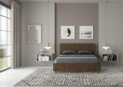 Letto 140x190cm alla francese testiera inclinata effetto legno noce LIT343