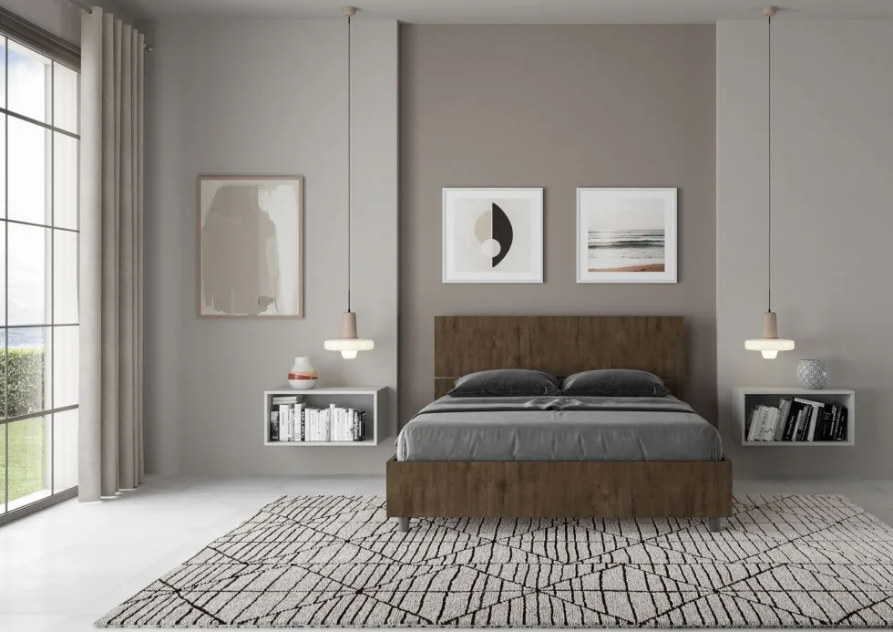 Letto 140x190cm alla francese testiera inclinata effetto legno noce LIT343